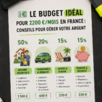 Femme heureuse consultant son budget financier mensuel.