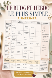 Modèle de budget hebdomadaire simple et pratique avec des sections pour les dépenses et les revenus