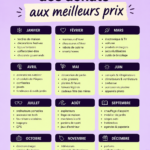 Un calendrier coloré affichant les meilleurs jours pour faire des économies sur les achats.