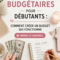 Une femme souriante en train de travailler sur son budget avec un carnet et un stylo.