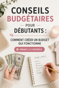 Une femme souriante en train de travailler sur son budget avec un carnet et un stylo.