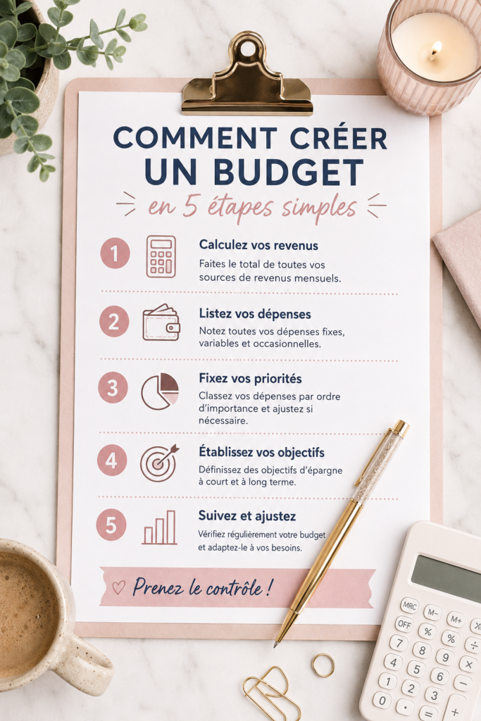 Femme souriante en train de travailler sur son budget à l'aide d'un ordinateur et d'un carnet.