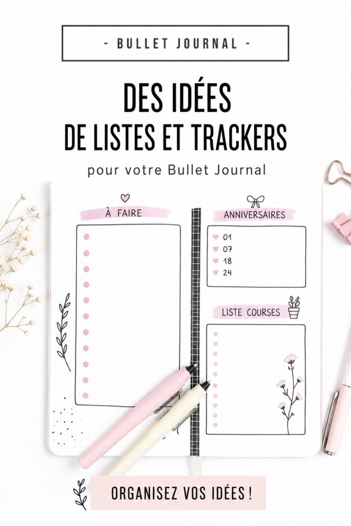 Un Bullet Journal ouvert avec des listes colorées et des trackers créatifs