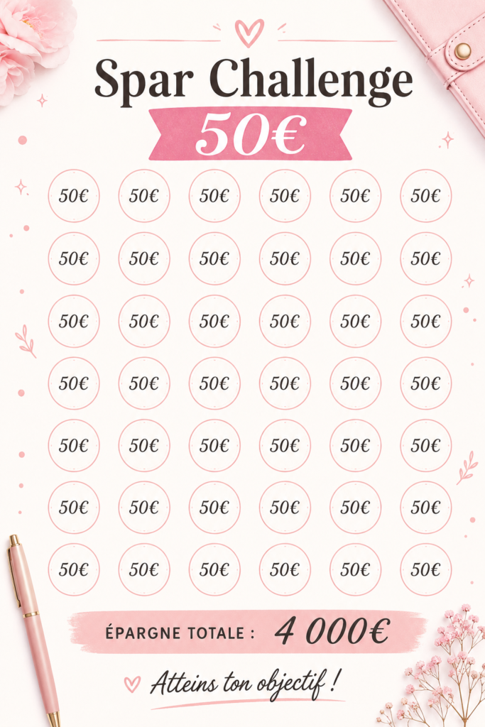 Visuel du Spar Challenge illustrant des produits en promotion avec un budget de 50€