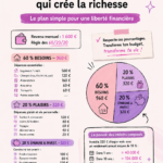 Une femme tenant un carnet de budget avec des graphiques de finances en arrière-plan.