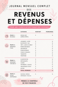 Carnet de suivi des revenus avec une tasse de café sur une table, symbolisant une gestion financière simple et accessible.