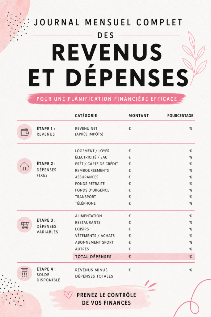 Carnet de suivi des revenus avec une tasse de café sur une table, symbolisant une gestion financière simple et accessible.