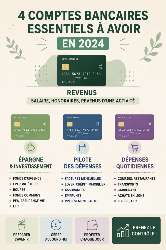 Visualisation de différents types de comptes bancaires avec des éléments financiers