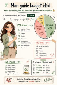 Femme souriante consultant un budget sur un ordinateur portable