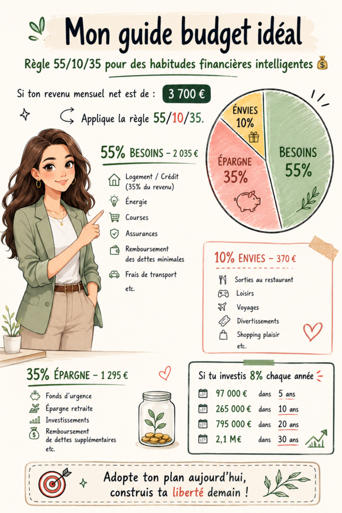 Femme souriante consultant un budget sur un ordinateur portable