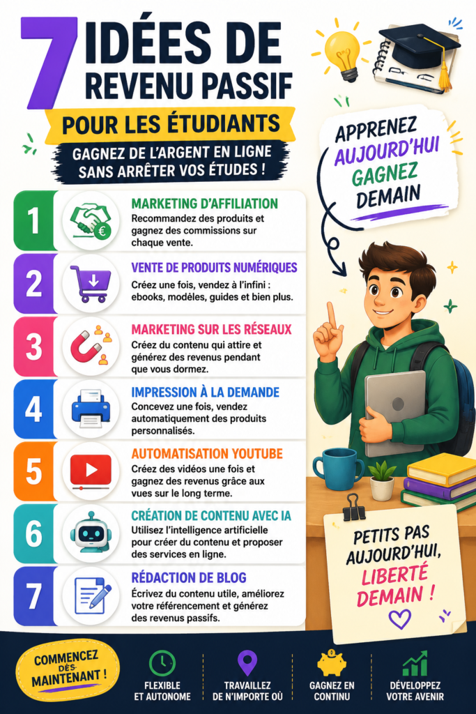 Un étudiant consultant un ordinateur pour trouver des idées de revenus passifs.