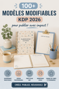 Modèles d'édition KDP sur un ordinateur avec des designs variés.