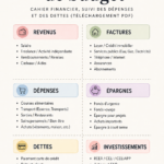 Femme utilisant un planificateur de budget avec divers outils financiers sur une table.