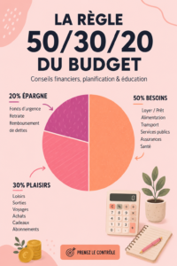 Femme souriante calculant son budget selon la méthode 50/30/20