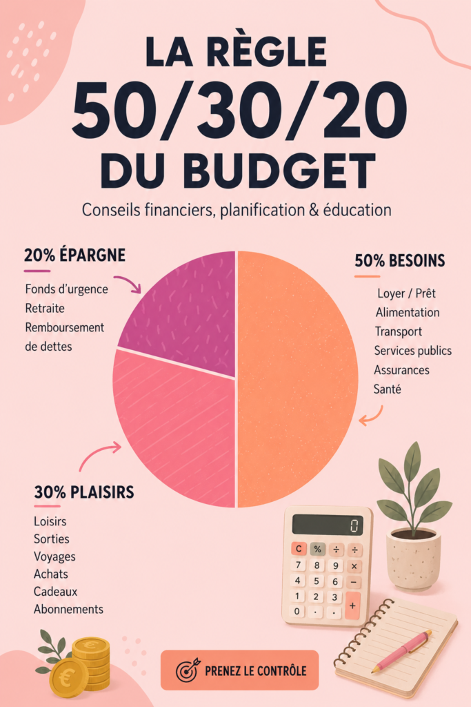 Femme souriante calculant son budget selon la méthode 50/30/20