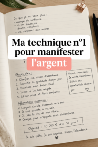 Femme méditant dans un cadre serein, symbolisant la manifestation de richesse et d'abondance.