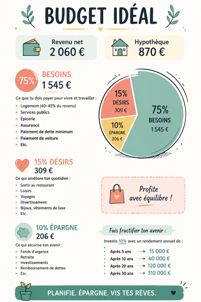 Femme souriante consultant son budget sur une tablette dans un cadre familial chaleureux.