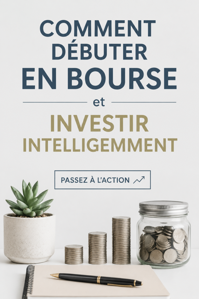 Femme lisant un livre sur l'investissement en bourse, souriante et engagée.
