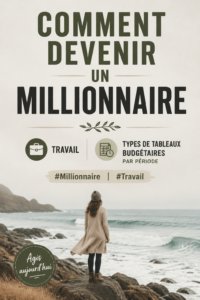 Une femme réfléchissant sur un budget à la maison, symbolisant la gestion financière et l'ambition de devenir millionnaire.