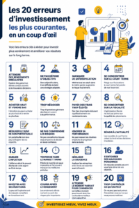 Illustration d'une femme analysant des graphiques financiers pour éviter les erreurs d'investissement.
