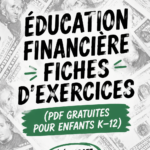 Fiches d'éducation financière colorées pour enfants sur une table