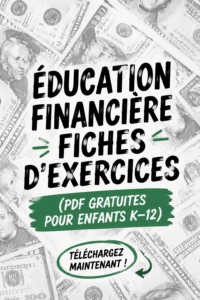 Fiches d'éducation financière colorées pour enfants sur une table