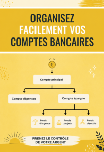 Femme souriante qui organise son budget familial avec des documents et un ordinateur