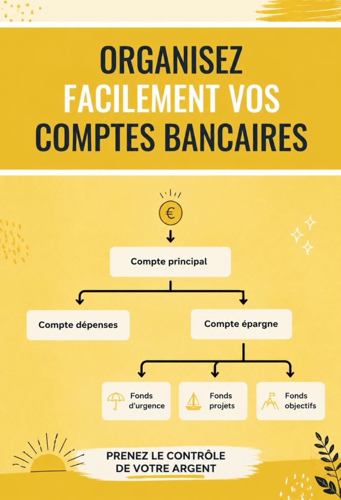 Femme souriante qui organise son budget familial avec des documents et un ordinateur