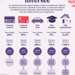 Illustration de la méthode avalanche pour la gestion des dettes avec un graphique clair et des icônes financières.