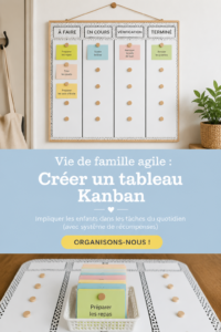 Tableau Kanban familial coloré avec des cartes de tâches