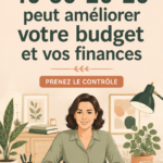 Femme souriante travaillant sur son budget familial.
