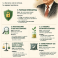 Portrait de Warren Buffett avec des éléments évoquant la finance et l'investissement