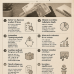 Femme souriante en train de planifier son budget pour 2026, avec des documents financiers sur la table.