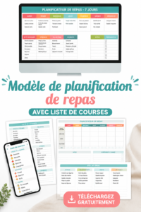 Template de planification des repas gratuit avec une liste de courses intégrée