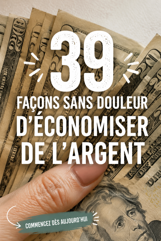 Femme souriante regardant des documents de budget familial avec des astuces d'économies sur la table