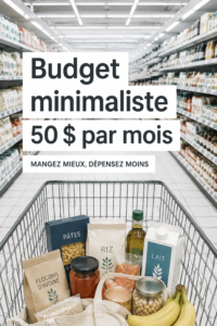 Une femme souriante fait ses courses avec un budget de 50 €.