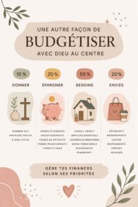 Femme réfléchissant à son budget familial avec une Bible ouverte, illustrant l'intégration de la foi dans la gestion financière.