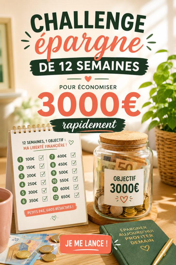 Challenge épargne de 12 semaines pour économiser 3000€ efficacement.