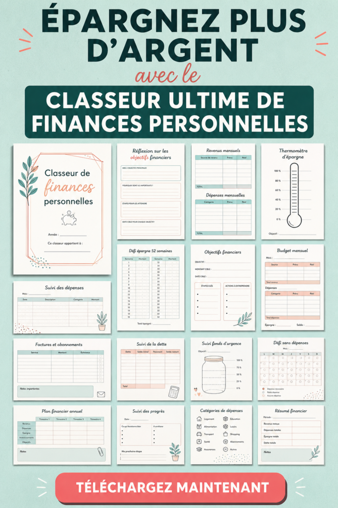 Un classeur financier ouvert avec des documents et un stylo, symbolisant la gestion des finances familiales.