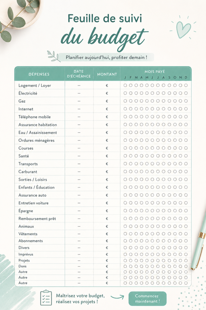 Femme joyeuse examinant ses finances avec un cahier de budget familial.