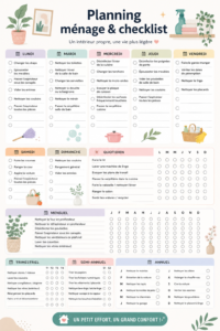 Emploi du temps de nettoyage avec check-list PDF à imprimer, pour une maison toujours propre.