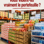 Femme faisant des courses en entrepôt, envisageant ses achats et son budget familial.