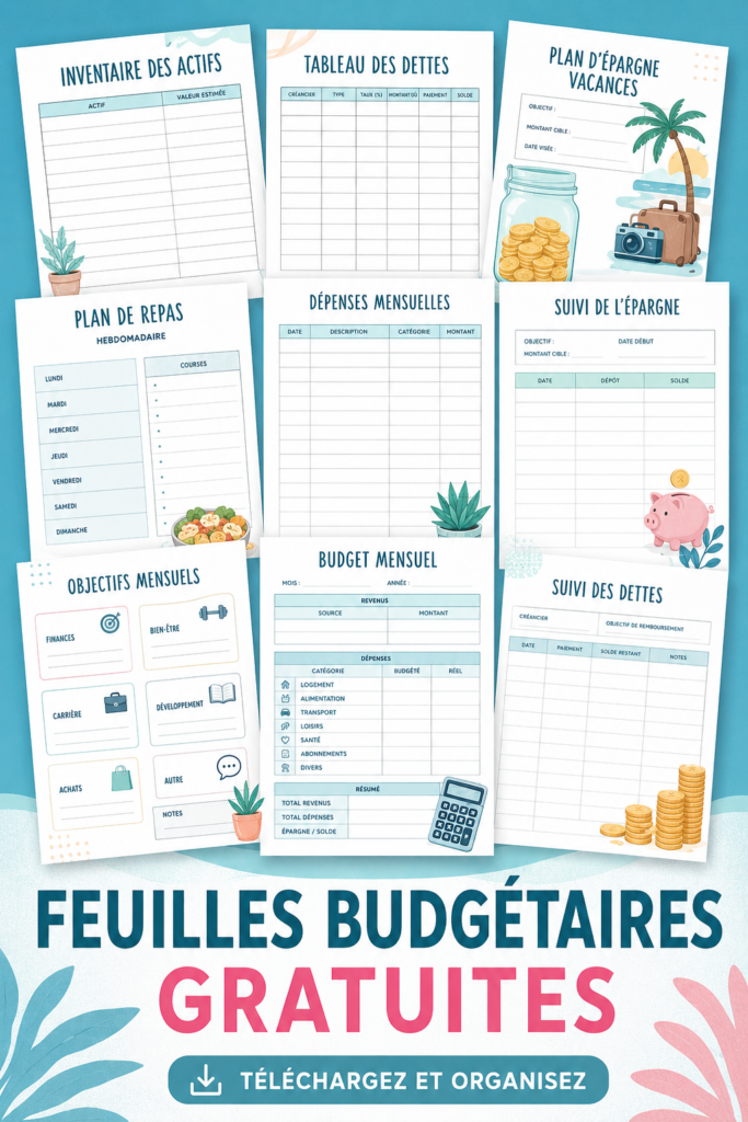 Un modèle de feuille de budget à imprimer sur un bureau