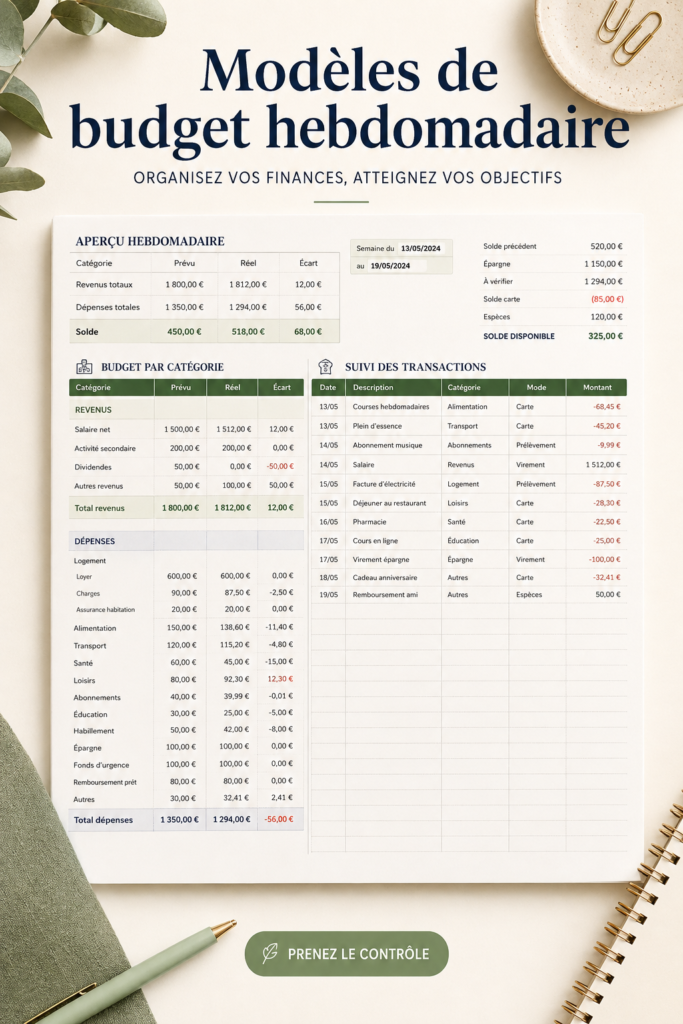 modèle de budget hebdomadaire simple pour une gestion financière efficace