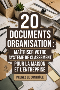 Un bureau bien organisé avec des documents classés clairement.