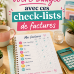 Une femme souriante utilisant une check-list pour organiser son budget familial.