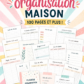 Organiseur de gestion familiale à imprimer sur un bureau avec des stylos et papiers.