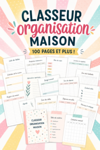 Organiseur de gestion familiale à imprimer sur un bureau avec des stylos et papiers.