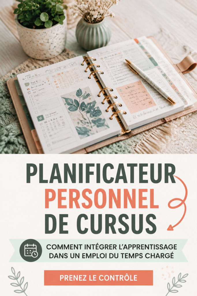 Femme prenant des notes dans un carnet tout en gérant son emploi du temps chargé, représentant l'apprentissage organisé.