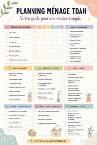 Planning de ménage sur un bureau avec des outils organisationnels, illustrant la gestion du TDAH.
